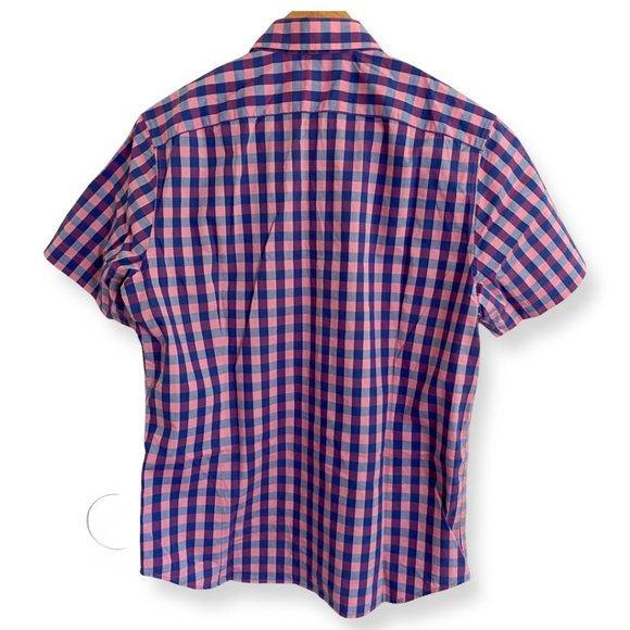 Banana Republic Men’s Button Up Shirt Medium Tailored Slim Fit Plaid Pink Blue - Picture 2 of 6